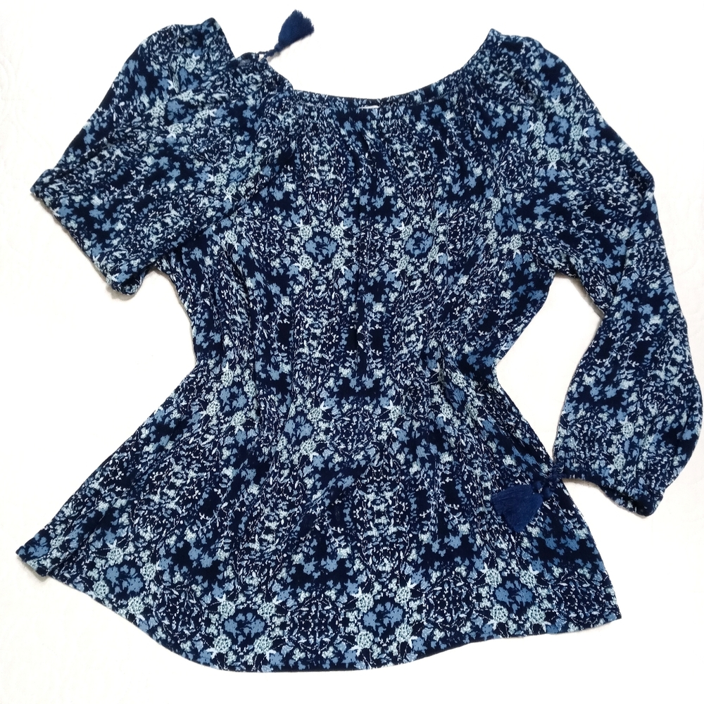 Cato Blue Print Peasant Top Size XL